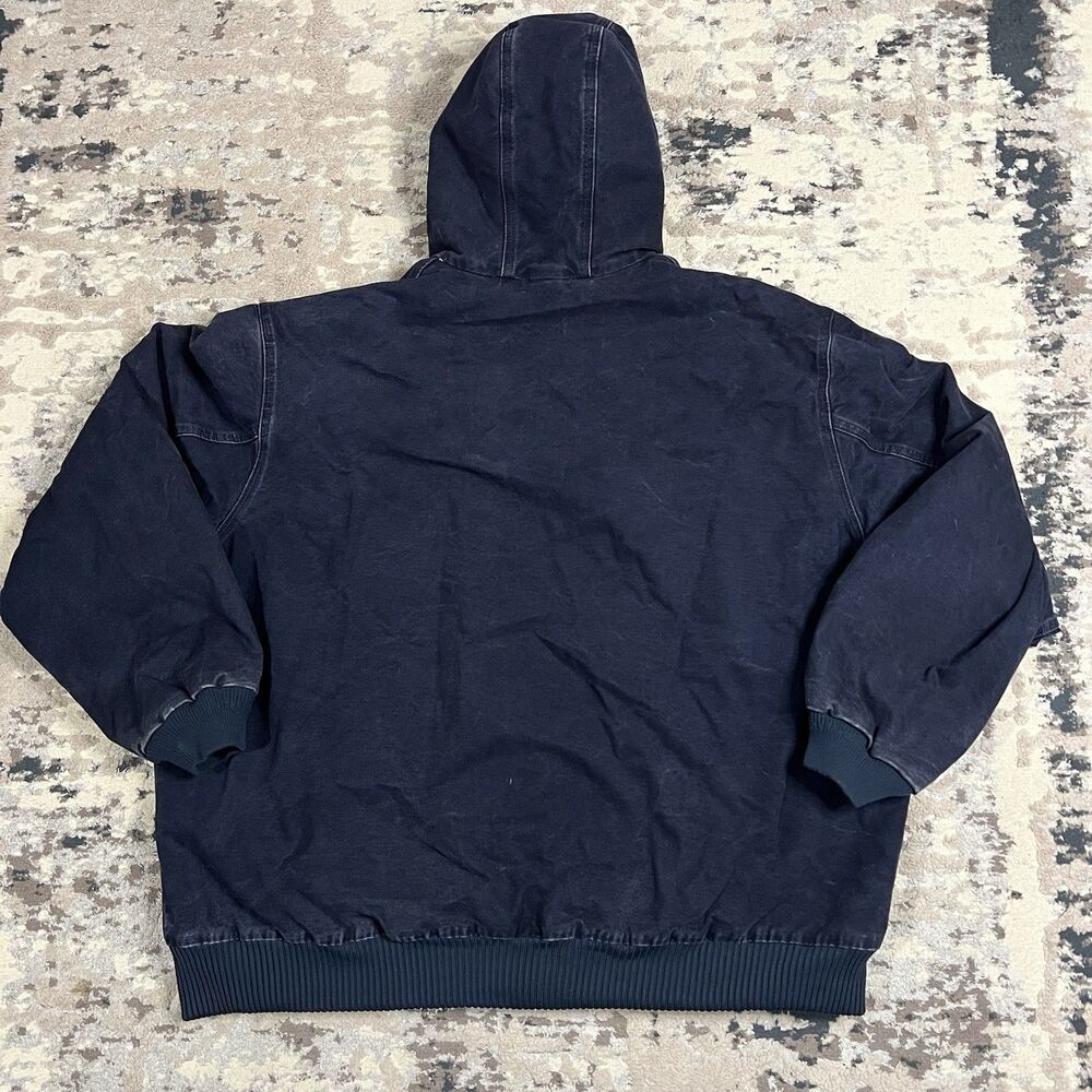 Vintage Carhartt Jacket Mens 3XL Tall Navy Hooded Canvas Lined Work J130 MDT - Picture 6 of 16